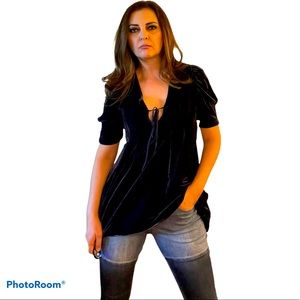 Free People Adelle Indigo Lost Velvet Tunic Top S